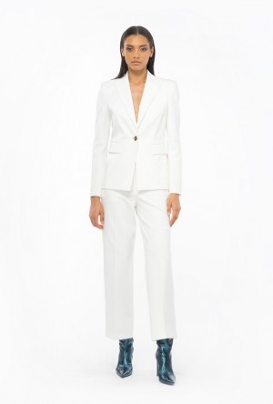 Pinko Single-breasted Fabric-stitch Blazer SNOW WHITE | SN-PKO33931