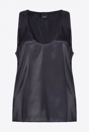 Pinko Sleeveless Stretch Satin Top LIMO BLACK | SN-PKO33219