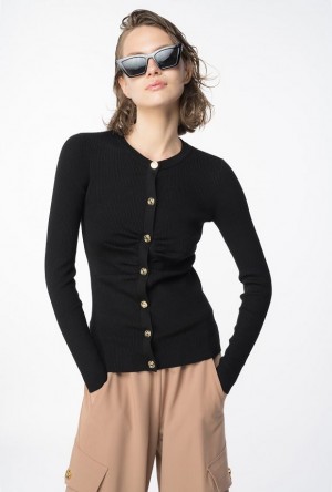 Pinko Slim-fit Ribbed Cardigan LIMO BLACK | SN-PKO33482