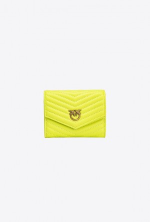 Pinko Small Chevron Nappa Leather Wallet MULT. GREEN/YELLOW/LIGHT BLUE-ANTIQUE GOLD | SN-PKO34267