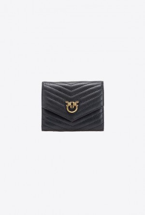 Pinko Small Chevron Nappa Leather Wallet BLACK-ANTIQUE GOLD | SN-PKO34306