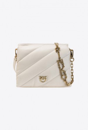 Pinko Small Twins Bag Maxi Quilt WHITE+WHITE-ANTIQUE GOLD | SN-PKO32681