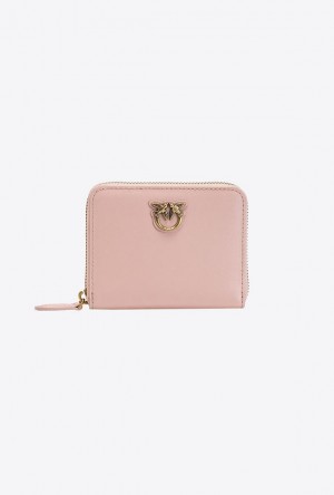 Pinko Square Leather Zip-around Purse PINK/DUSTY PINK-ANTIQUE GOLD | SN-PKO34270