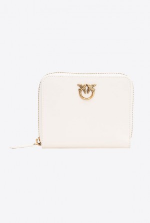 Pinko Square Leather Zip-around Purse WHITE+WHITE-ANTIQUE GOLD | SN-PKO34338