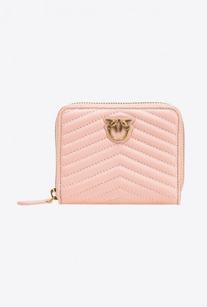 Pinko Square Zip-around Wallet In Chevron-patterned Nappa Leather PINK/DUSTY PINK-ANTIQUE GOLD | SN-PKO34277