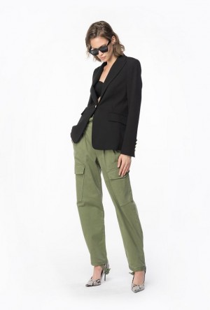 Pinko Stretch Satin Cargo Trousers CYPRESS GREEN | SN-PKO33776