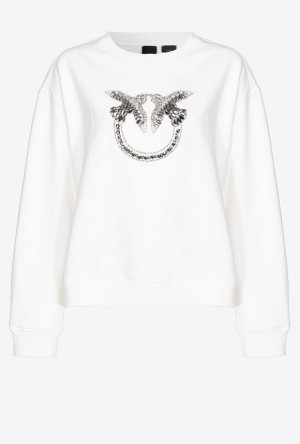 Pinko Sweatshirt With Love Birds Embroidery CLOUD WHITE | SN-PKO33395