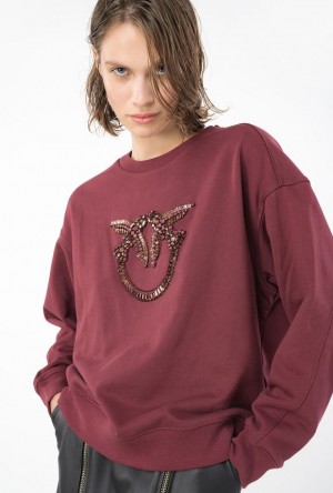 Pinko Sweatshirt With Love Birds Embroidery BURGUNDY-PORT ROYALE | SN-PKO33427