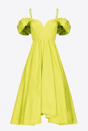 Pinko Taffeta Midi Dress LIME YELLOW | SN-PKO33054