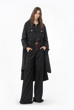 Pinko Technical Twill Parka With Flounce LIMO BLACK | SN-PKO33607