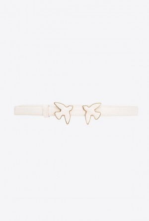 Pinko Thin Belt With Coated Love Birds 2cm WHITE + WHITE-BLOCK COLOUR | SN-PKO34213