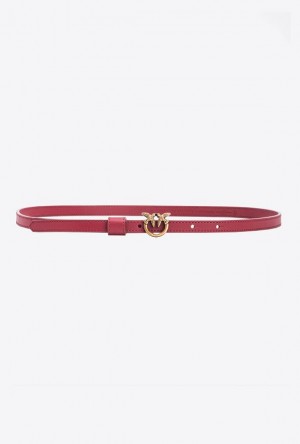 Pinko Thin Belt With Love Birds Buckle 1cm DARK RED-ANTIQUE GOLD | SN-PKO34239