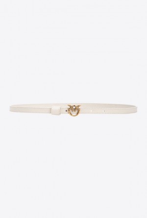 Pinko Thin Belt With Love Birds Buckle 1cm WHITE+WHITE-ANTIQUE GOLD | SN-PKO34243