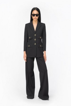 Pinko Twill Palazzo Trousers LIMO BLACK | SN-PKO33743