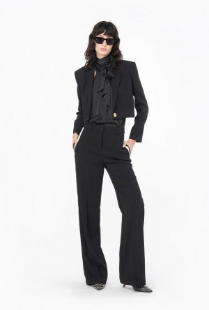 Pinko Wide-leg Crepe Trousers BLACK/ECRU | SN-PKO33746