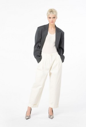 Pinko Wide-leg Gabardine Trousers VANILLA ICE-CREAM WHITE | SN-PKO33727