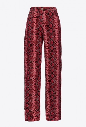 Pinko Wide-leg Velvet Trousers With Snake Print MULTI BLACK/FUCHSIA | SN-PKO33701