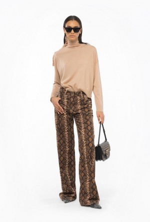 Pinko Wide-leg Velvet Trousers With Snake Print MULTICOLOUR: BLACK/BEIGE | SN-PKO33898