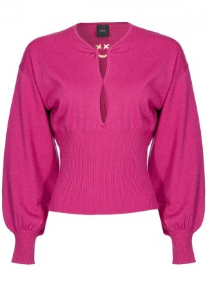 Pinko Wool Sweater With Love Birds Buckle BOUGAINVILLEA PURPLE | SN-PKO33397