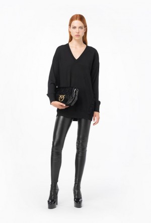 Pinko Wool Sweater With Ruching LIMO BLACK | SN-PKO33448