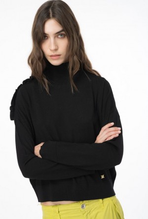 Pinko Wool Turtleneck With Ruching LIMO BLACK | SN-PKO33481