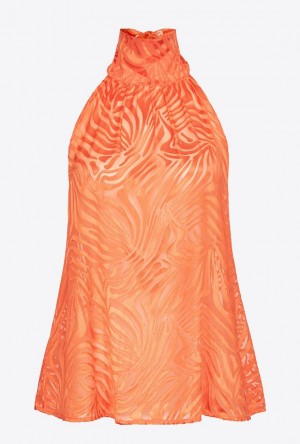 Pinko Zebra-patterned Halterneck Top RED ORANGE | SN-PKO33255