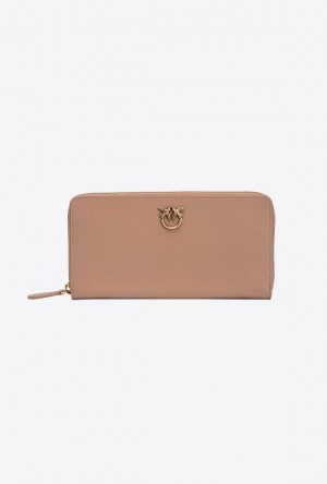 Pinko Zip-around Leather Purse GINGER BISCUIT-ANTIQUE GOLD | SN-PKO34326