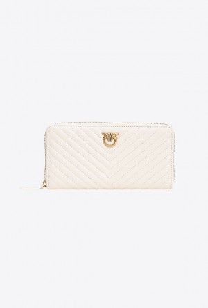 Pinko Zip-around Wallet In Chevron-patterned Nappa Leather WHITE+WHITE-ANTIQUE GOLD | SN-PKO34284