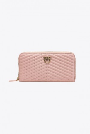 Pinko Zip-around Wallet In Chevron-patterned Nappa Leather PINK/DUSTY PINK-ANTIQUE GOLD | SN-PKO34285