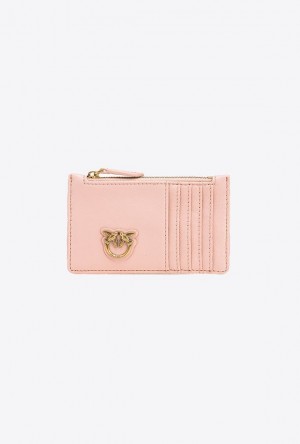 Pinko Zipped Chevron-patterned Card Holder PINK/DUSTY PINK-ANTIQUE GOLD | SN-PKO34340