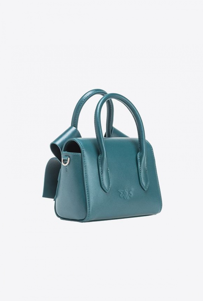 Pinko Aika Baby Purse In Pearly Leather PETROL BLUE-PACIFIC BLUE-OLD SILVER | SN-PKO32679