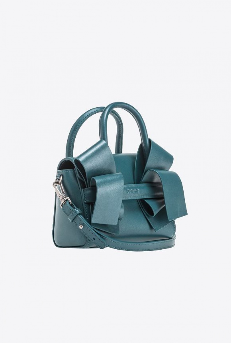 Pinko Aika Baby Purse In Pearly Leather PETROL BLUE-PACIFIC BLUE-OLD SILVER | SN-PKO32679