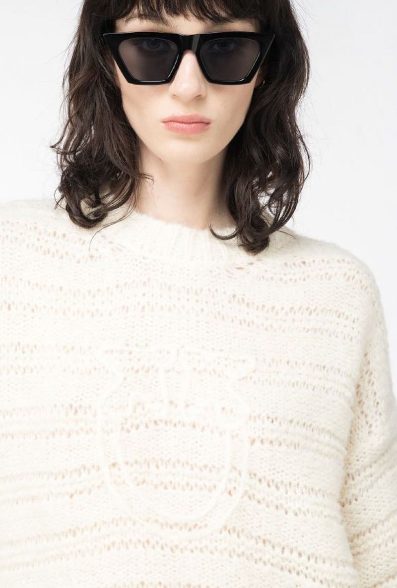 Pinko Alpaca And Wool Sweater With Love Birds PURE WHITE | SN-PKO33537