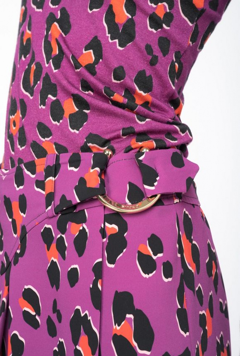 Pinko Animal-print Mini Skirt With Piercing Buckle BOUGAINVILLEA/ORANGE/BLACK | SN-PKO34082