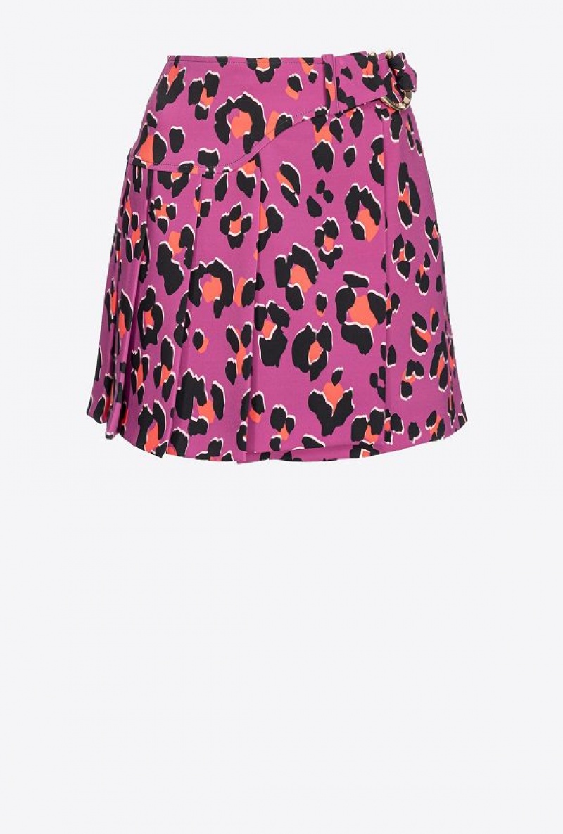 Pinko Animal-print Mini Skirt With Piercing Buckle BOUGAINVILLEA/ORANGE/BLACK | SN-PKO34082