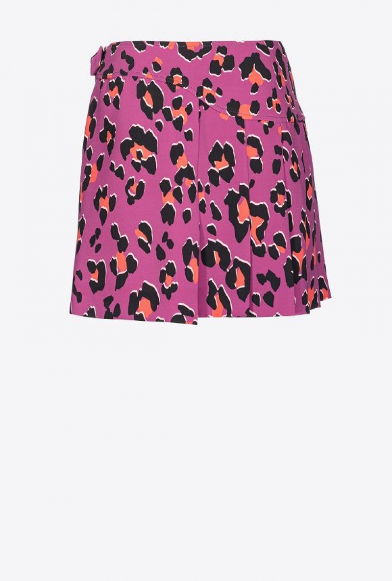 Pinko Animal-print Mini Skirt With Piercing Buckle BOUGAINVILLEA/ORANGE/BLACK | SN-PKO34082