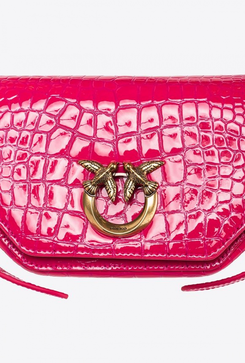 Pinko Baby Love Bag Click Exagon In Patent Crocodile-print Leather PINKO PINK-ANTIQUE GOLD | SN-PKO32437