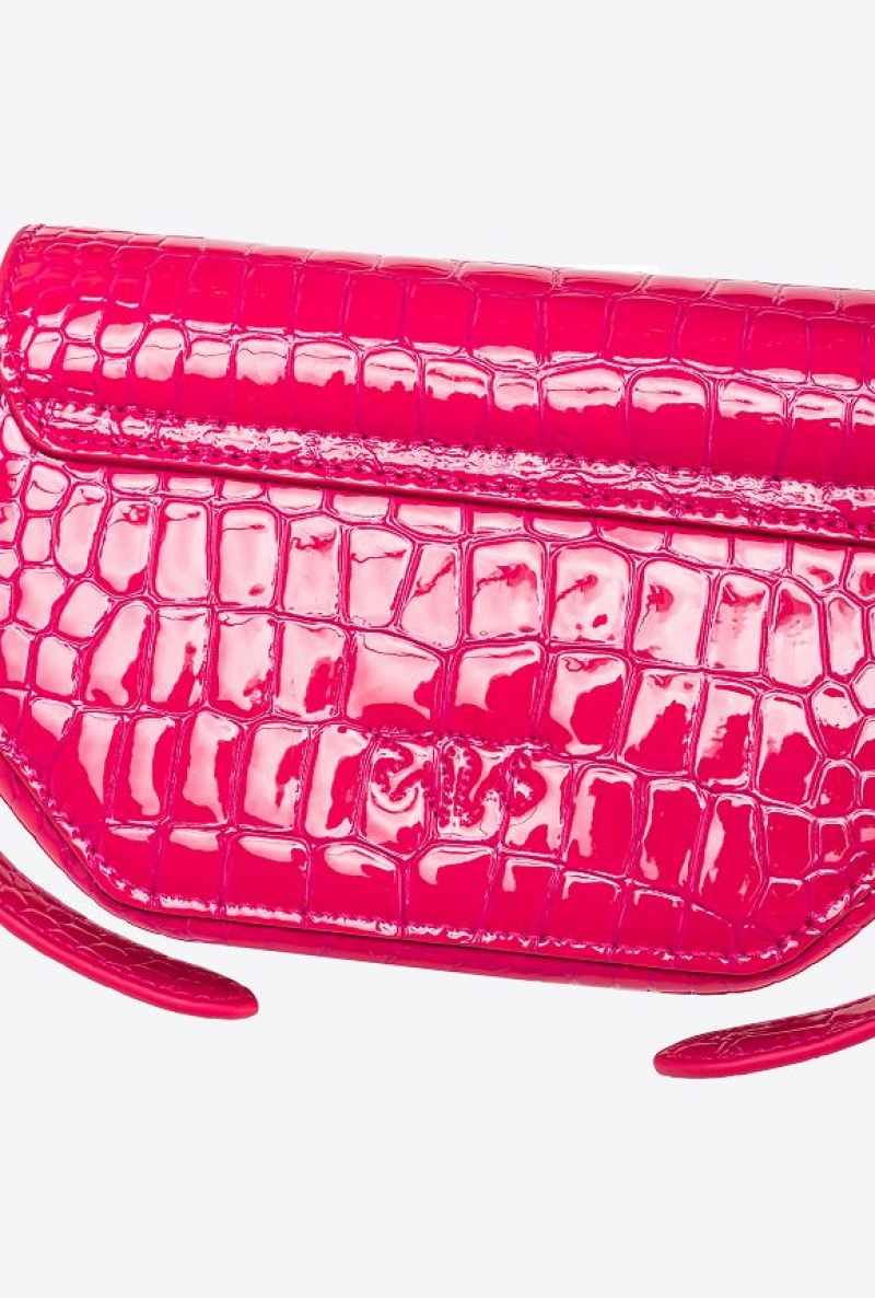 Pinko Baby Love Bag Click Exagon In Patent Crocodile-print Leather PINKO PINK-ANTIQUE GOLD | SN-PKO32437