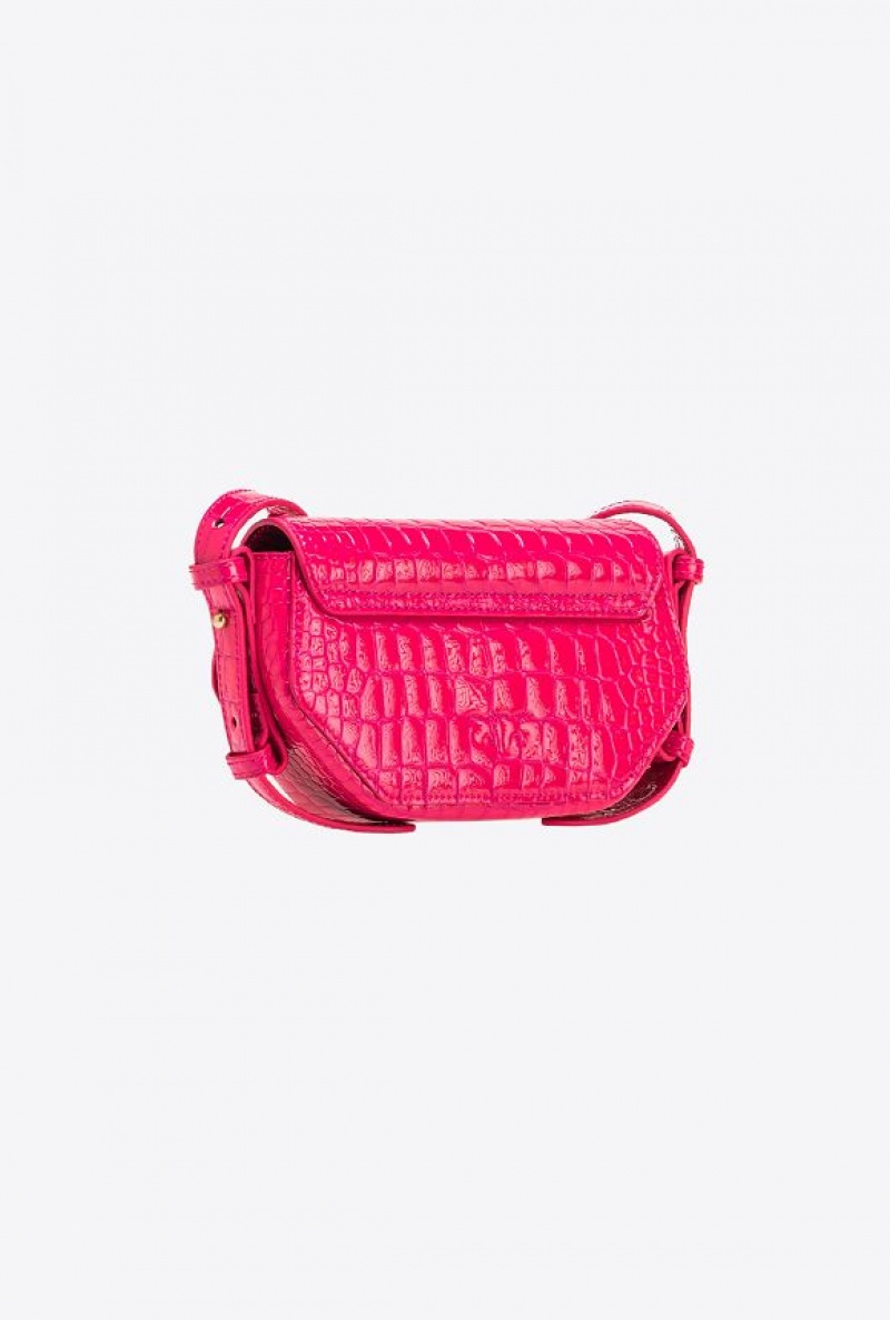 Pinko Baby Love Bag Click Exagon In Patent Crocodile-print Leather PINKO PINK-ANTIQUE GOLD | SN-PKO32714