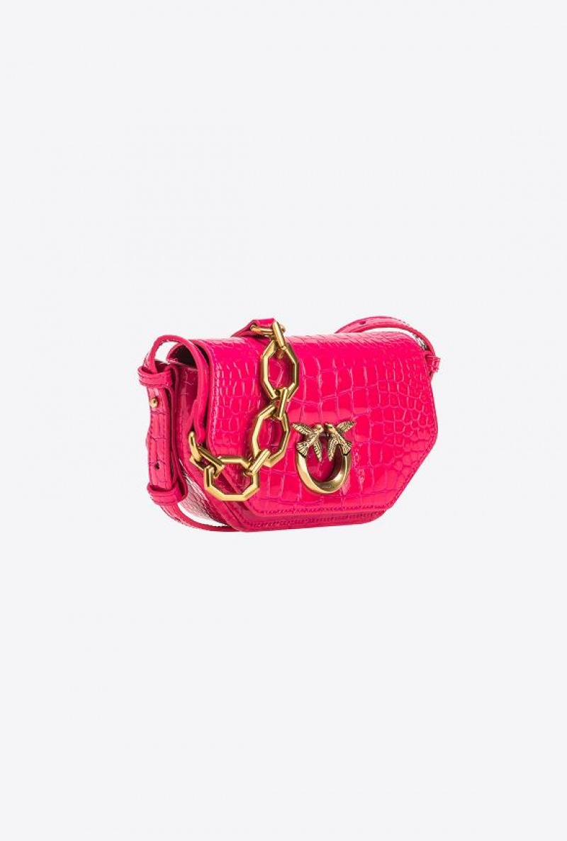 Pinko Baby Love Bag Click Exagon In Patent Crocodile-print Leather PINKO PINK-ANTIQUE GOLD | SN-PKO32714