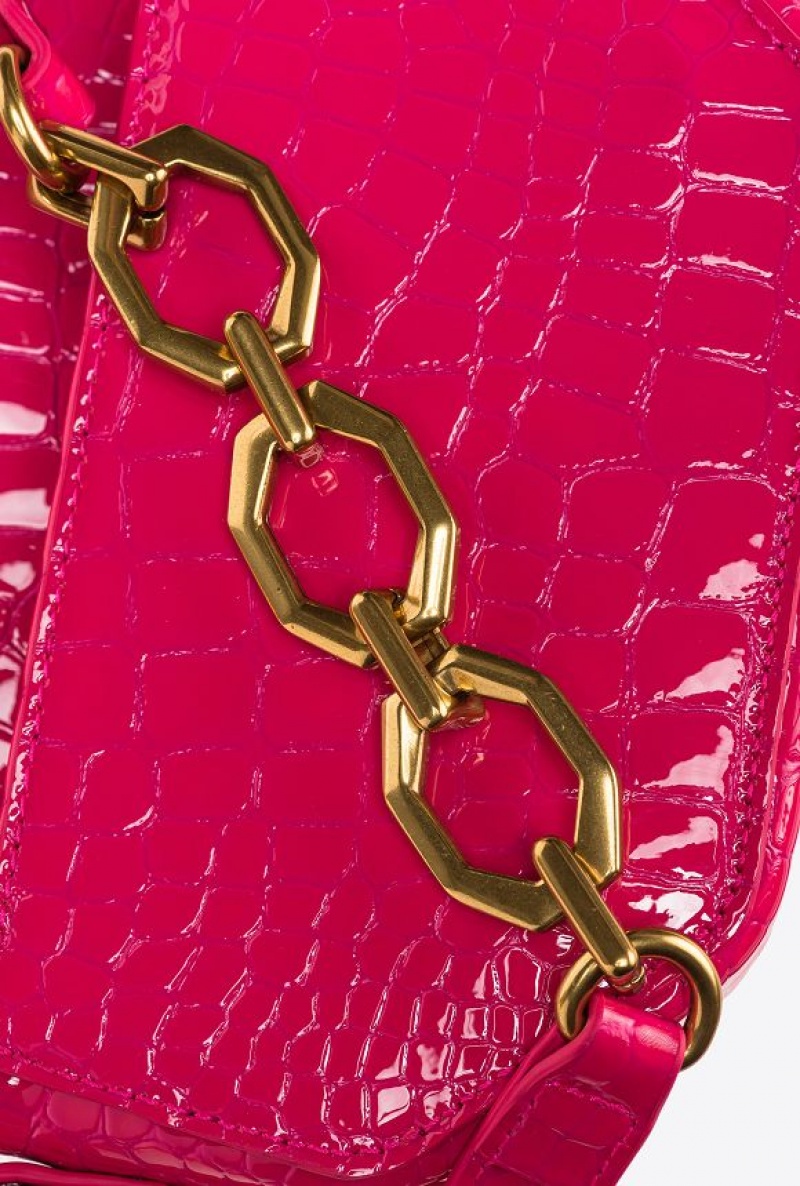 Pinko Baby Love Bag Click Exagon In Patent Crocodile-print Leather PINKO PINK-ANTIQUE GOLD | SN-PKO32819