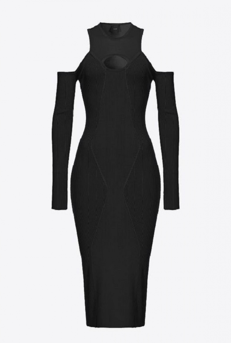 Pinko Bare-shoulder Slim-fit Dress LIMO BLACK | SN-PKO32966