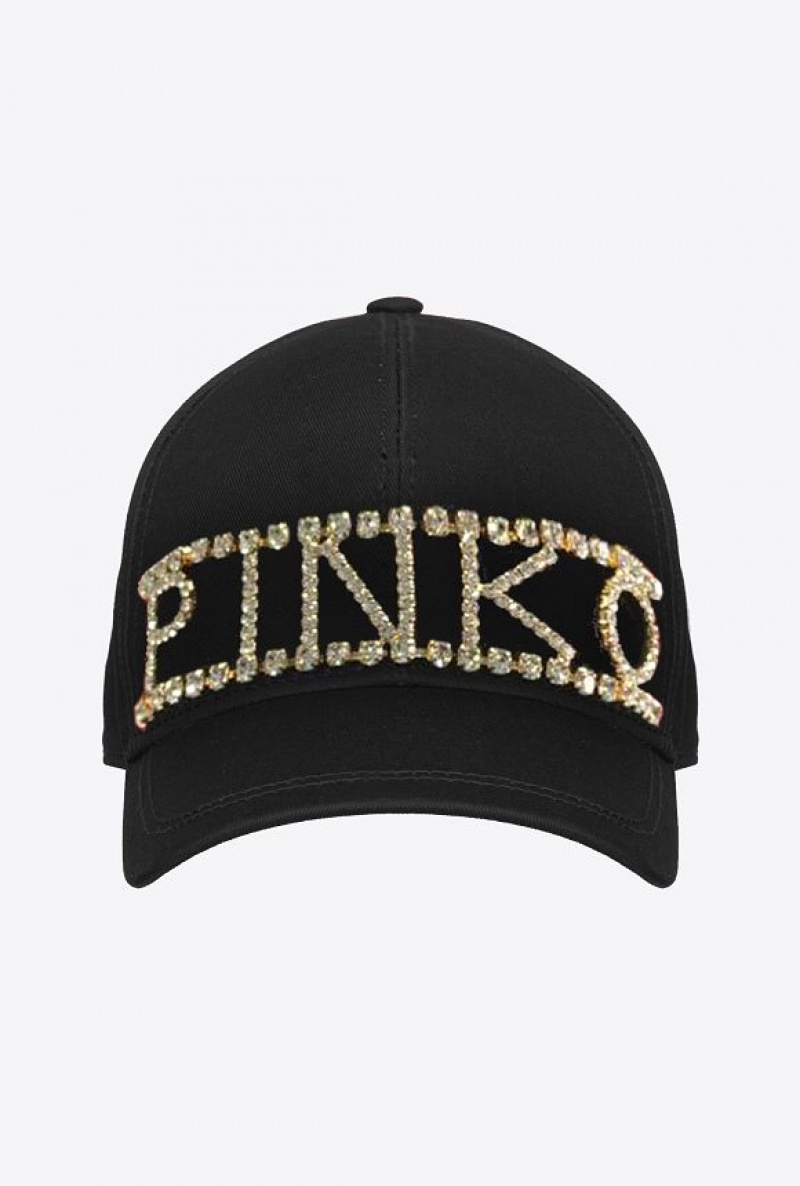 Pinko Baseball Cap With Rhinestoned Logo BLACK/CRYSTAL | SN-PKO34377