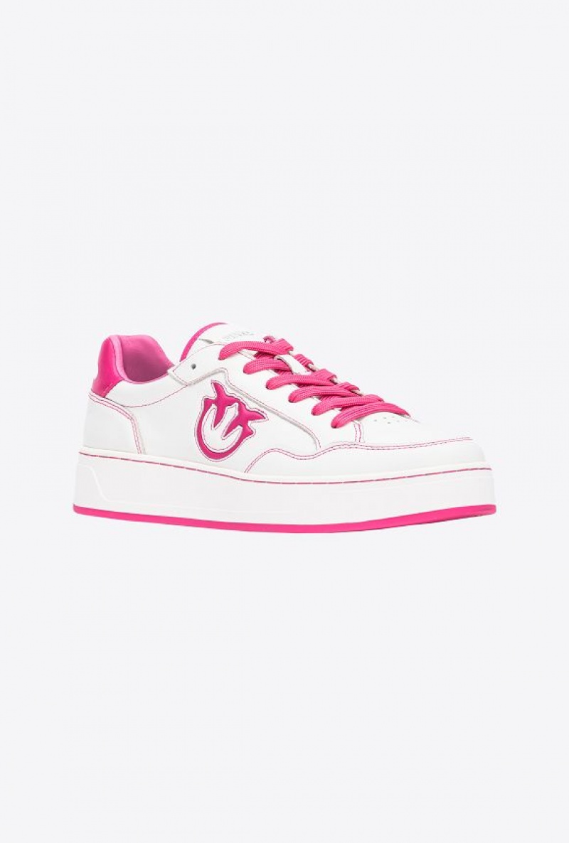 Pinko Basketball Sneakers With Logo OFF WHITE/FUCHSIA | SN-PKO34126