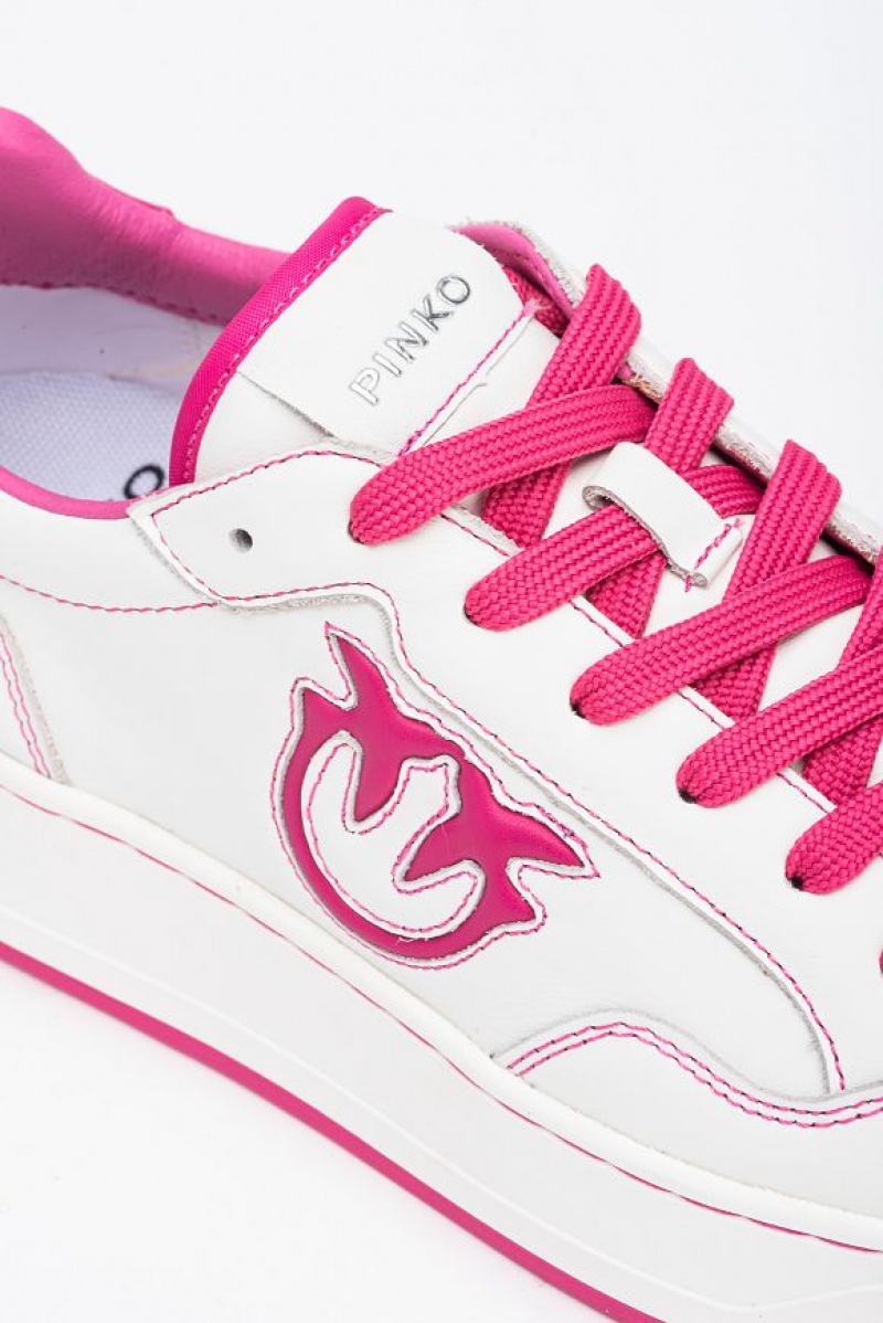 Pinko Basketball Sneakers With Logo OFF WHITE/FUCHSIA | SN-PKO34126