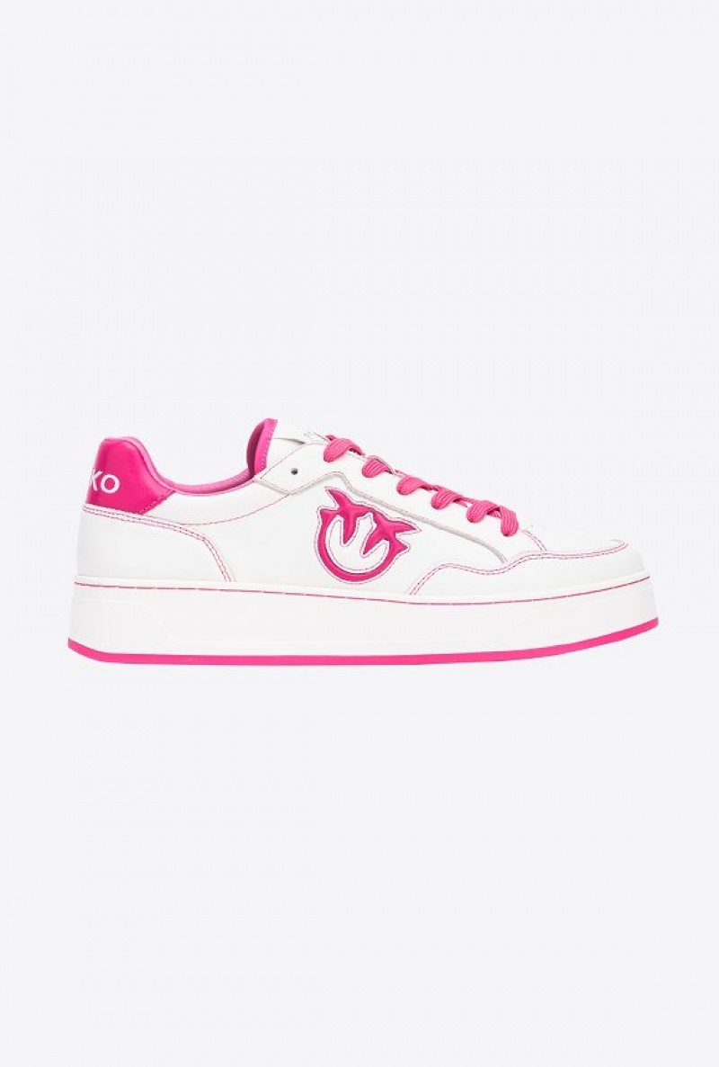 Pinko Basketball Sneakers With Logo OFF WHITE/FUCHSIA | SN-PKO34126