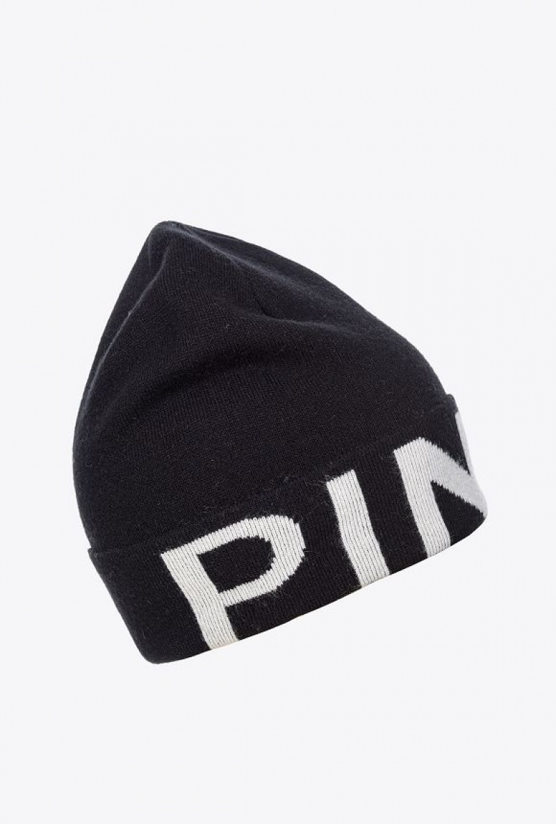 Pinko Beanie With Large Logo BLACK/WHITE | SN-PKO34364