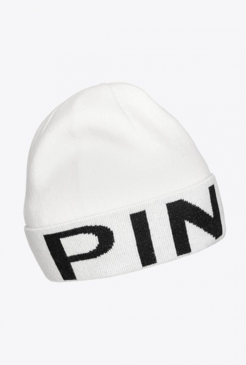 Pinko Beanie With Large Logo WHITE/BLACK | SN-PKO34370