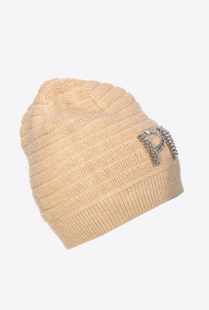 Pinko Beanie With Shiny Logo BEIGE-NOUGAT | SN-PKO34372