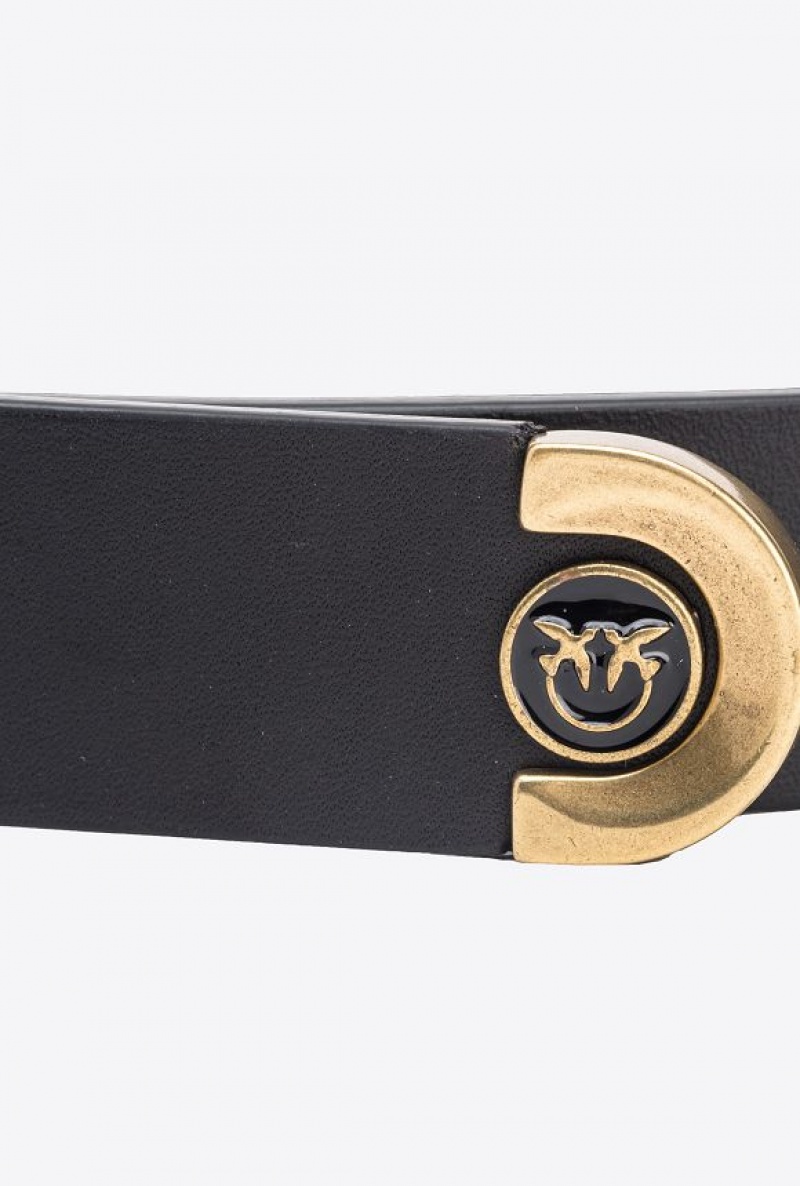 Pinko Belt With Metal Tip 3cm BLACK-ANTIQUE GOLD | SN-PKO34223